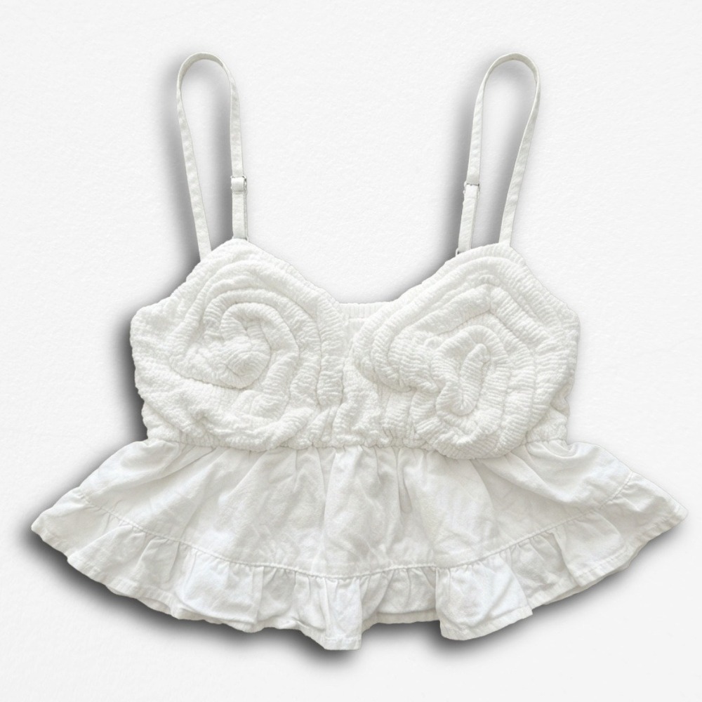RSQ Women White Cotton Rosette Peplum Camisole Top Smocked Back Small